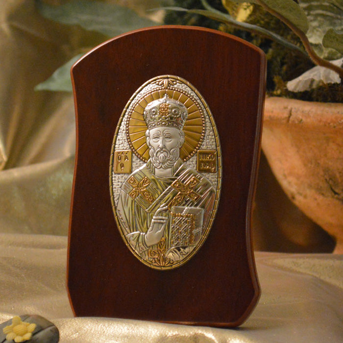 Italian Silver Greek Orthodox Saint Nicholas Icon (2 Versions)