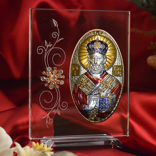 Italian Silver Greek Orthodox Saint Nicholas Icon (2 Versions)