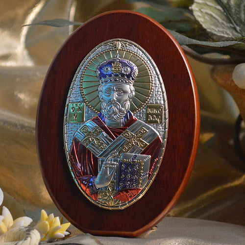 Italian Silver Greek Orthodox Saint Nicholas Icon (2 Versions)