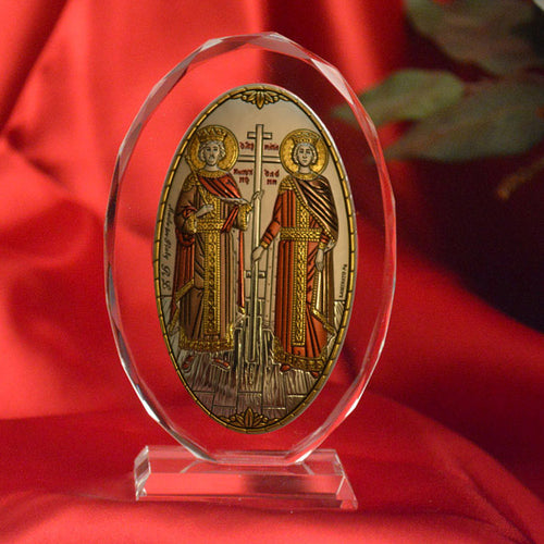 Italian Silver Greek Orthodox Saints Constantine and Helen Icon (2 Styles)