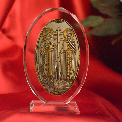 Italian Silver Greek Orthodox Saints Constantine and Helen Icon (2 Styles)