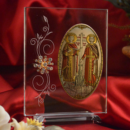 Italian Silver Greek Orthodox Saints Constantine and Helen Icon (2 Styles)