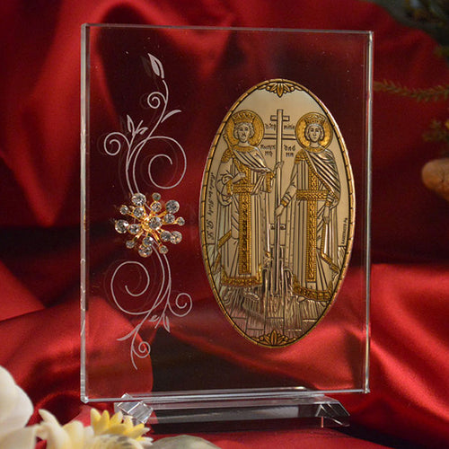 Italian Silver Greek Orthodox Saints Constantine and Helen Icon (2 Styles)