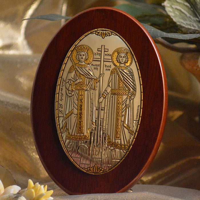 Italian Silver Greek Orthodox Saints Constantine and Helen Icon