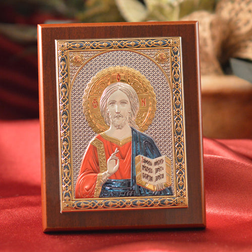 Italian Silver Greek Orthodox Pantocrator Christ Icon ( 2 Styles)