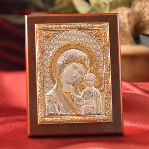Italian Silver Greek Orthodox Our Lady of Kazan Icon (2 Styles)