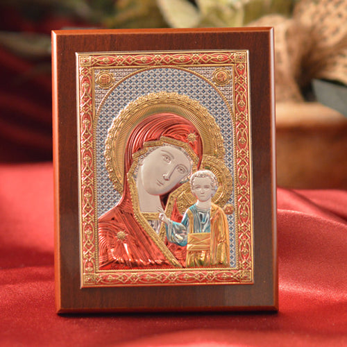 Italian Silver Greek Orthodox Our Lady of Kazan Icon (2 Styles)