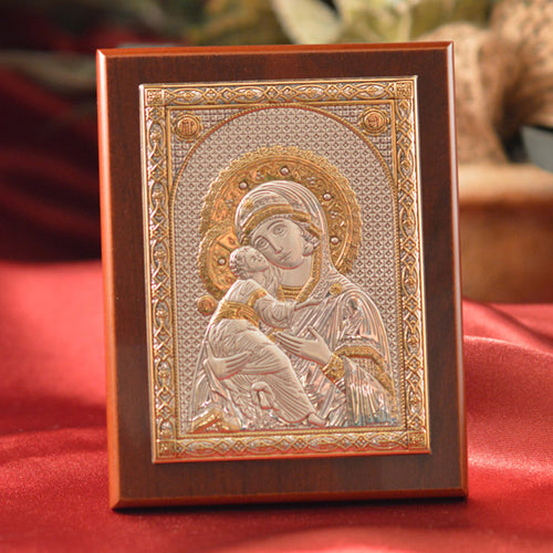 Italian Silver Greek Orthodox Our Lady of Vladimir Icon (2 Styles)