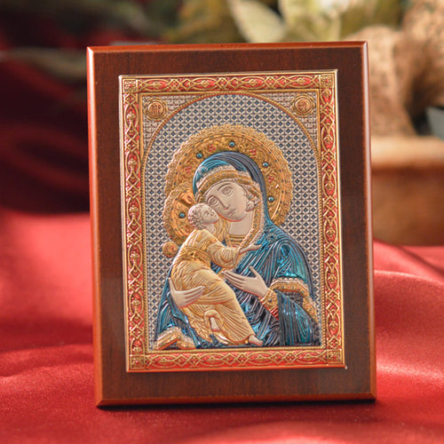 Italian Silver Greek Orthodox Our Lady of Vladimir Icon (2 Styles)