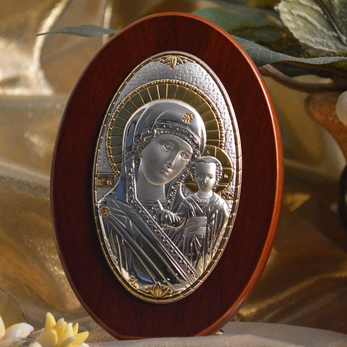 Italian Silver Greek Orthodox Mother Mary Icon (2 Versions)