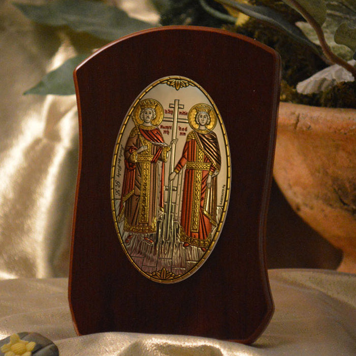 Italian Silver Greek Orthodox Saints Constantine and Helen Icon (2 Styles)