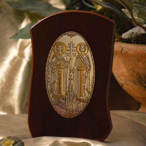 Italian Silver Greek Orthodox Saints Constantine and Helen Icon (2 Styles)