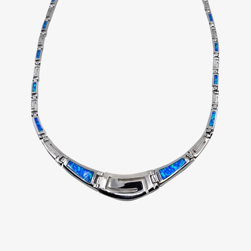 Sterling Silver Greek Key and Opal Necklace
