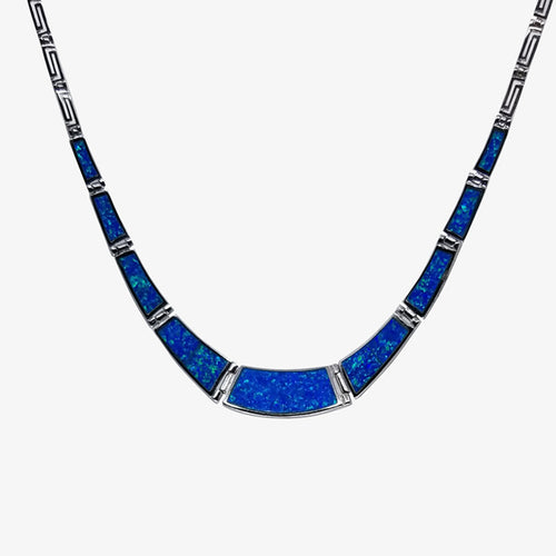 Sterling Silver Greek Key and Opal Necklace