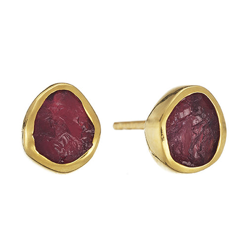 18K Yellow Gold Earrings with Rough Cut Aquamarine or Rubelite Tourmaline stones