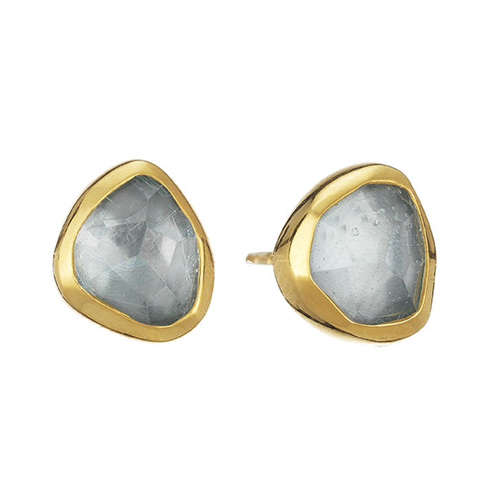 18K Yellow Gold Earrings with Hand cut Aquamarine stones