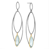 18K Yellow Gold Earrings with Blackened Silver and Hand cut Aquamarine stones