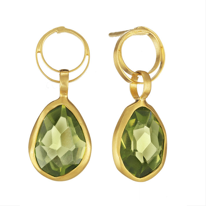 18K Yellow Gold Earrings with Hand cut Peridot stones