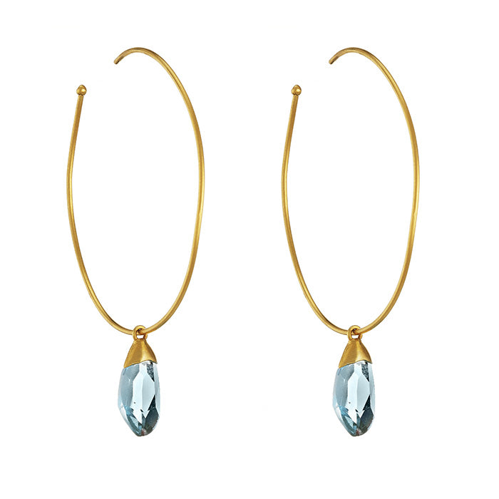 18K Yellow Gold Earrings with Hand cut Aquamarine stones
