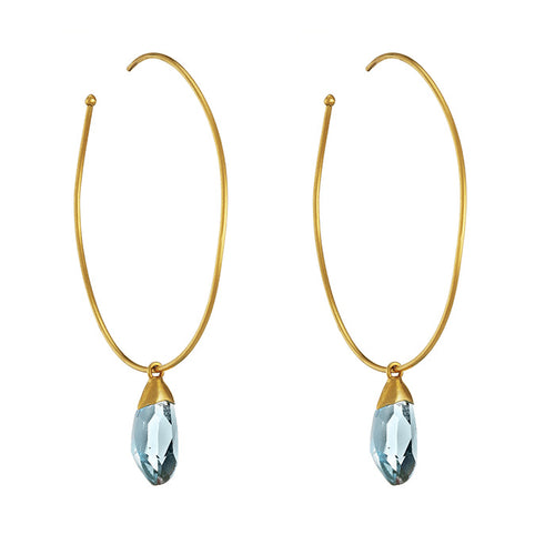 18K Yellow Gold Earrings with Hand cut Aquamarine stones
