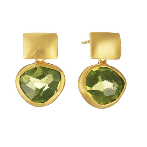 18K Yellow Gold Earrings with Hand cut Peridot or Aquamarine Stones
