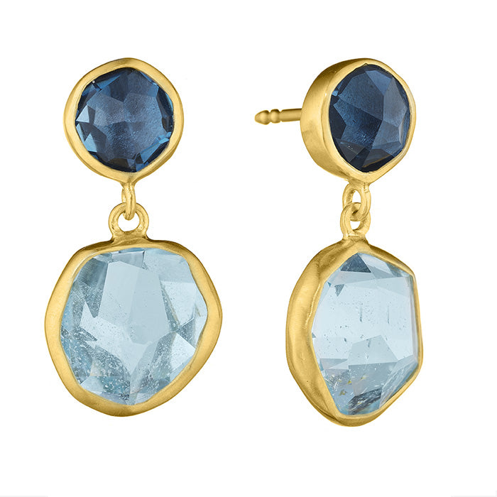 18K Yellow Gold with Hand cut Blue Topaz and Aquamarine stones