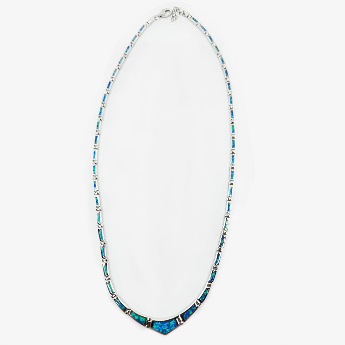 Sterling Silver Greek Key Necklace with Australian Opal