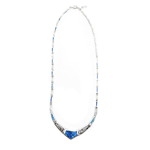 Sterling Silver Greek Key Necklace with Australian Opal