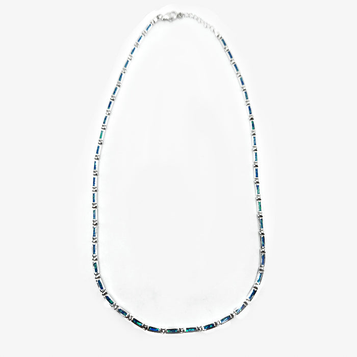 Sterling Silver Greek Key Necklace with Australian Opal