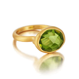 18K Gold Ring with hand-cut Fire Opal and Peridot